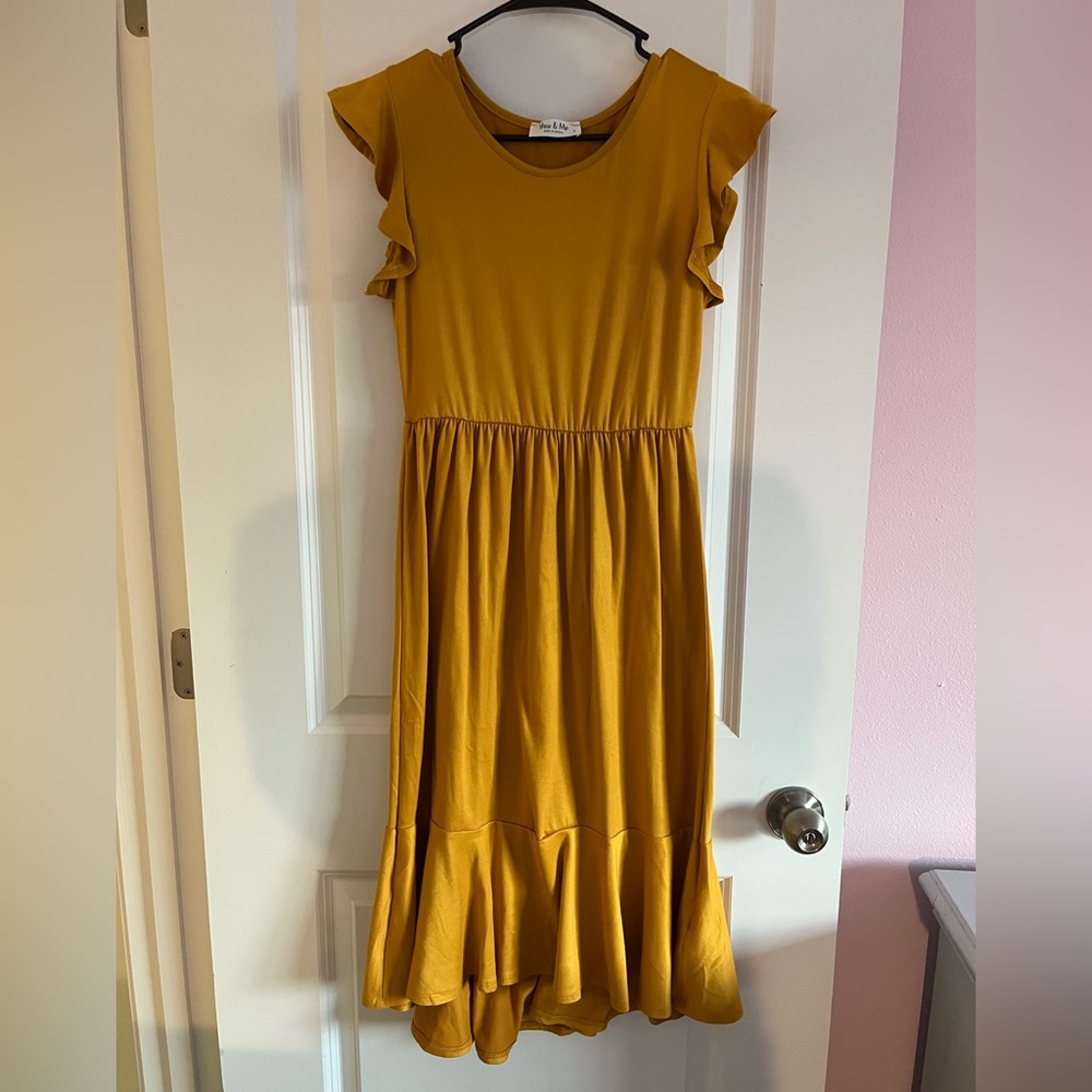 NWOT-Mustard Yellow You & Me Ruffle Dress